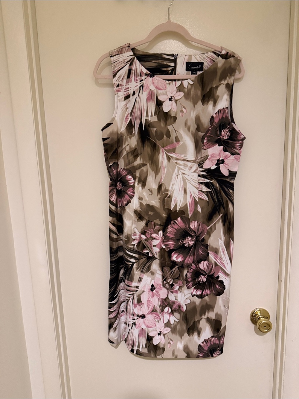connected apparel Pink and Olive Floral Midi Sheath Dress